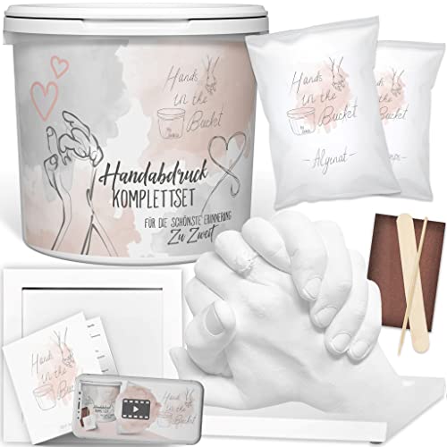 3D Handabdruck Set für Paare Hochwertiges Gipsabdruckset Hände Jahrestag Geschenk für Ihn und Sie, Pärchen und Partner Geschenke für Frauen Muttertag Inklusive Holzsockel Cover