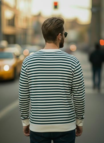 Image of Mack Jonney Men's Black Cotton Full Sleeve T-Shirt | Soft Breathable Casual Wear | Stylish Striped Round Neck Tshirt-JMAK-107