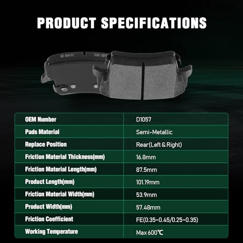 Image of AUTOMUTO D1058 & D1057 Front Rear Ceramic Brake Pads Set fit For 2005-2019 Chrysler 300,2009-2017 Dodge Challenger,2006-2019 Dodge Charger,2005-2008 Dodge Magnum