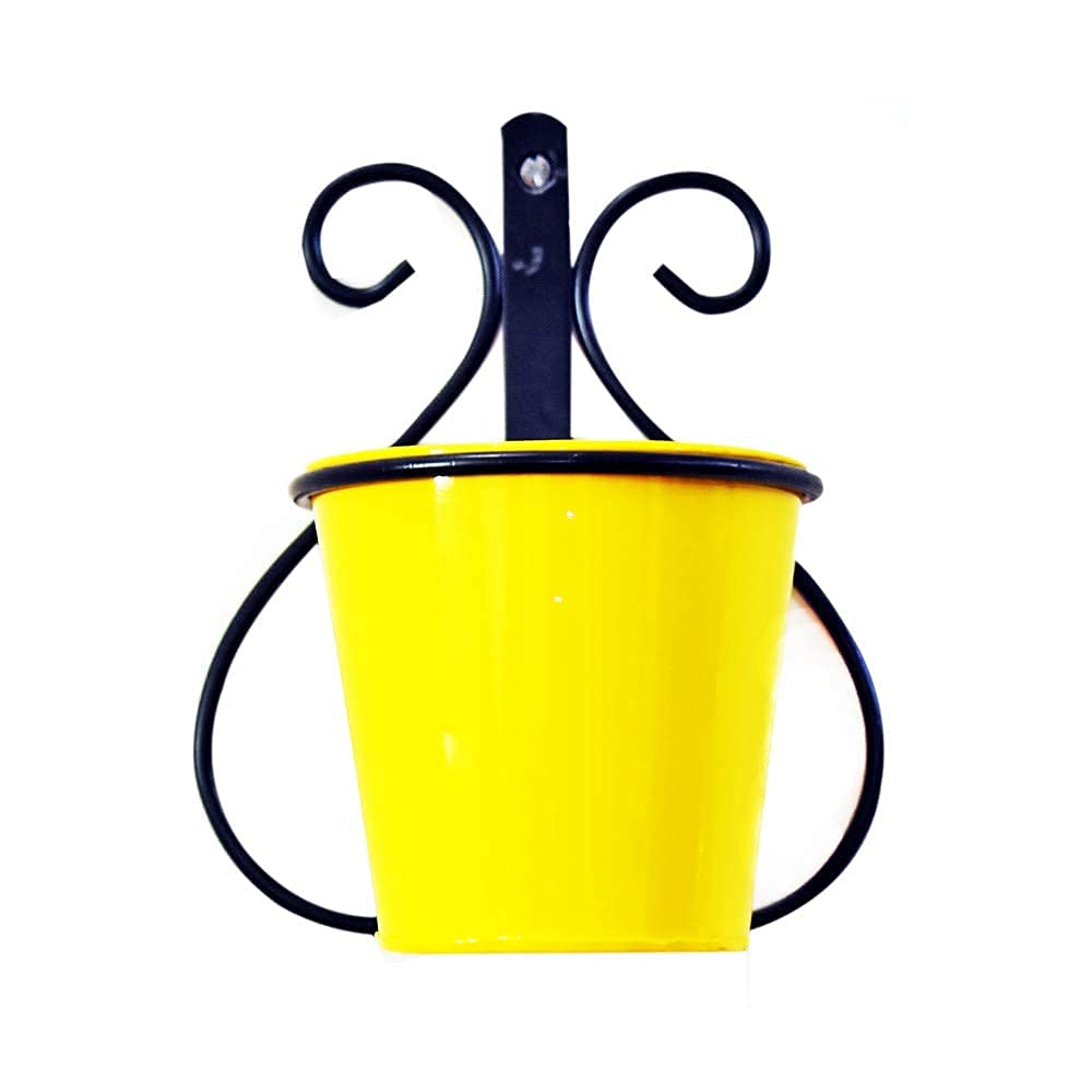 THE BUY COLLECTION Wall Mount Metal Planter Stand with Round Galvanized Bucket (Yellow) (B09WRRF584) Amazon Price History, Amazon Price Tracker