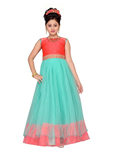 ADIVA Girl's Indian Party Wear Gown for Kids Peach