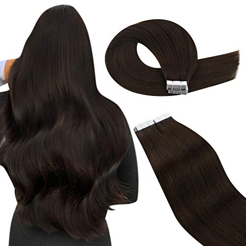 Tape in Hair Extensions Human Hair 22 Inch Long Straight Hair Extensions Tape in 100g Silky Straight Human Hair Extensions #2 Darkest Brown Hair Extensions Tape on 40PCS