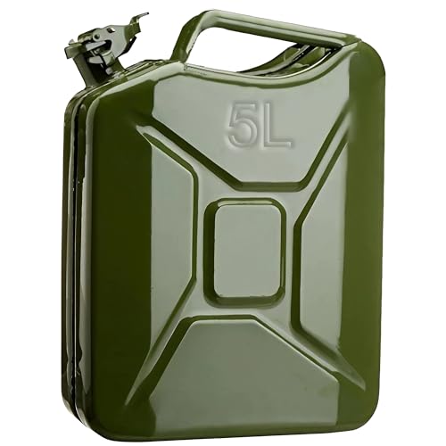 ESTO Tanica Benzina in Metallo Verde Militare Capacità 5L, 10L, 20L Con o Senza Beccuccio, Chiusura di Sicurezza, Antiruggine Certificata UN Trasporto Merci Pericolose 5 LITRI/SENZA BECCUCCIO