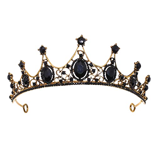 TSHAOUN corona barroca cristal negro redondo reina corona,Corona de tiara de cristal para niñas Diadema de princesa elfo de mujer negra Regalo,cumpleaños,Navidad,Fiesta de Cumpleaños (Negro)