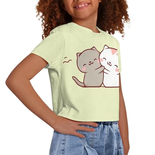 Image of Girls Fashion Crewneck Tee Shirts Casual Short Sleeve Crop Top Summer Outfits 5-14 Year