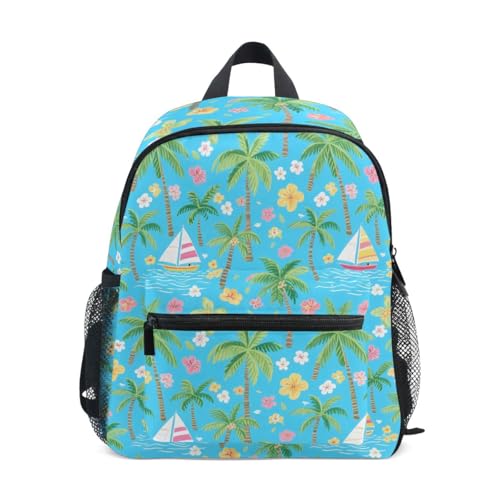 Trees Sails Blue Toddler Backpack Kids Preschool Backpacks with Name Tag for Boys Girls