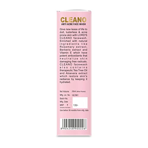 Image of LORD'S CARES BETTER Lords Cleano Anti Acne Face Wash 50Ml
