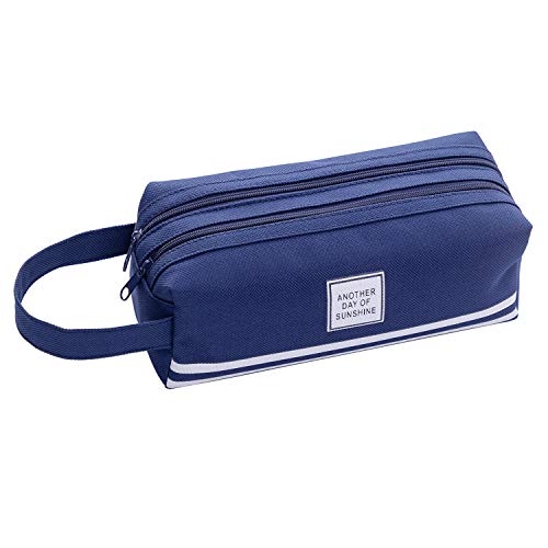 Preisvergleich Produktbild Yixuan Doppelte Federmäppchen Große Kapazität Schulmäppchen Studenten Mäppchen Bleistift Beutel Halter Briefpapier Pouch Stifte Etui Mäppchen (Navy blau)