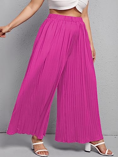 WDIRARA Women's Plus Size Pleated Elastic Waist Wide Leg Casual Long Pants4