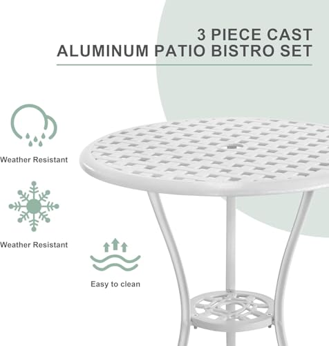 Withniture 3 Piece Outdoor Bistro Set,Patio Table and Chairs Set of 2,White by Withniture - Image 4