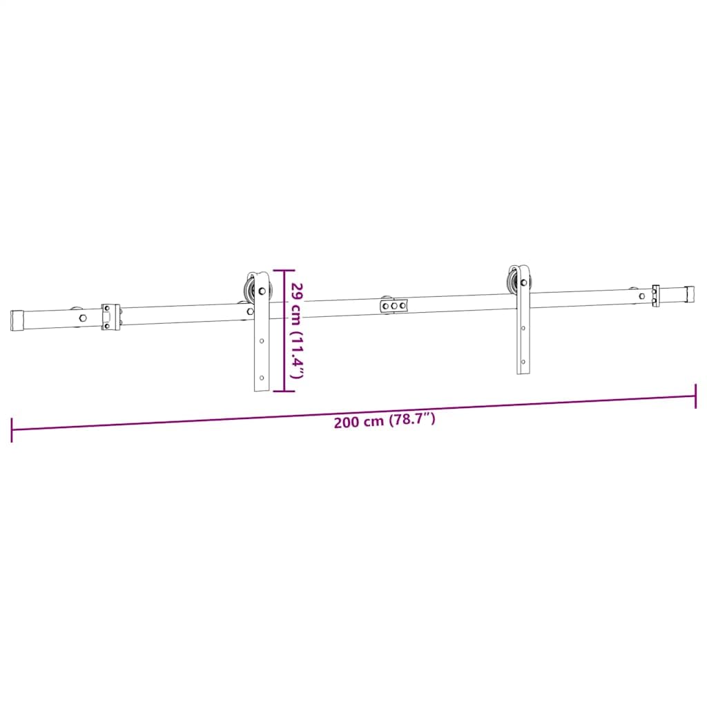 Juego de herrajes para puerta corredera de 200 cm de acero con recubrimiento en polvo negro con tope de puerta y guía de suelo para puertas de habitaciones, montaje, seguridad y apertura silenciosa