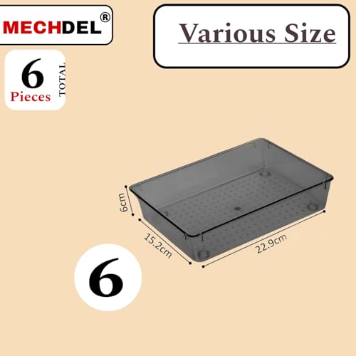 Image of mechdel Drawer Organizer Set /Bathroom and Dressing Table Trays /Cosmetic Display /Bathroom Cosmetic Organizers /Unbreakable Drawer Organizer /Drawer Divider Tray (Black, (6 x 9) -6PCS)