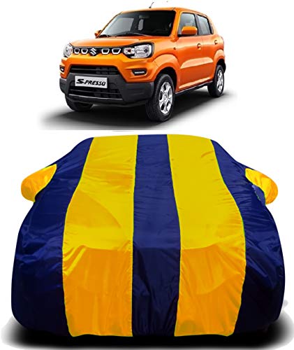 Image of Waterproof Car Cover with Ultra Surface Body Protection (Yellow Stripes) (Maruti Suzuki S-Presso)