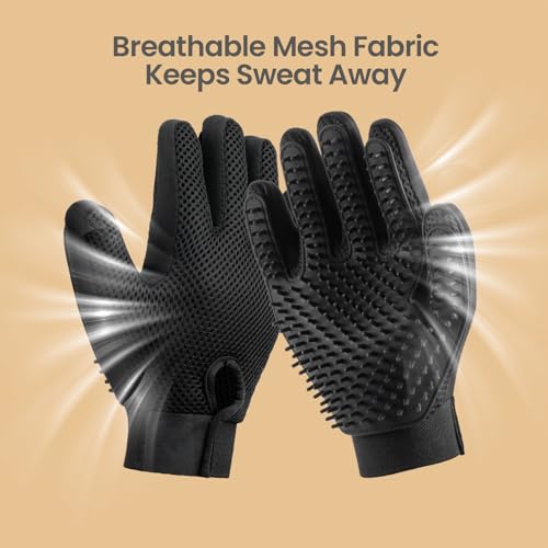Image of Pet Hair Remover Glove - Gentle Pet Grooming Glove Brush - Deshedding Glove - Massage Mitt with Enhanced Five Finger Design - Perfect for Dogs & Cats with Long & Short Fur - 1 Pack (Right-hand), Black