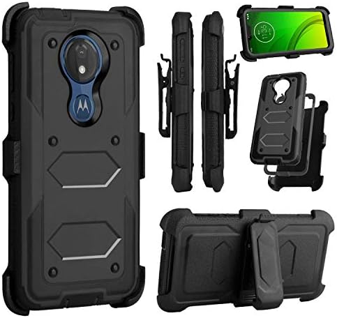 Moto G7 Power Case, Moto E5 Plus Case, Venoro Heavy Duty Shockproof Full Body Protection Case Cover with Swivel Belt Clip and Kickstand for Motorola Moto G7 Power/Moto G7 Supra (Black)