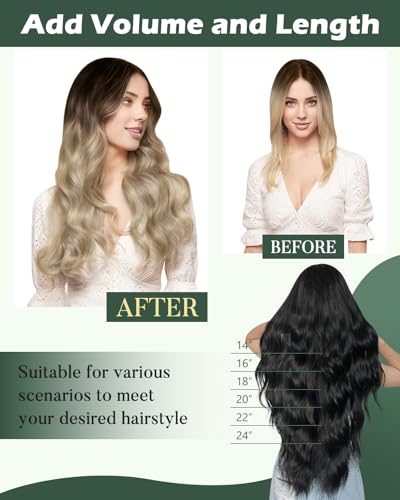 Image of Ugeat Weft Hair Extensions Human Hair, Real Hair Extensions Sew in 14 Inch 80g, Hair Weft Extensions, Chocolate Brown Balayage Medium Brown Mix Bleach Blonde