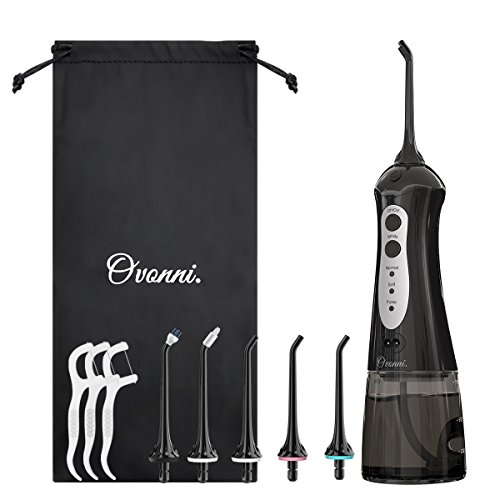 Ovonni Portable Water Flosser Cordless Oral Irrigator Electric USB Rechargeable Dental Care with 3 Modes and 200ML Water Tank IPX7 Waterproof Teeth Cleaner with 6 Jet Tips Replacement