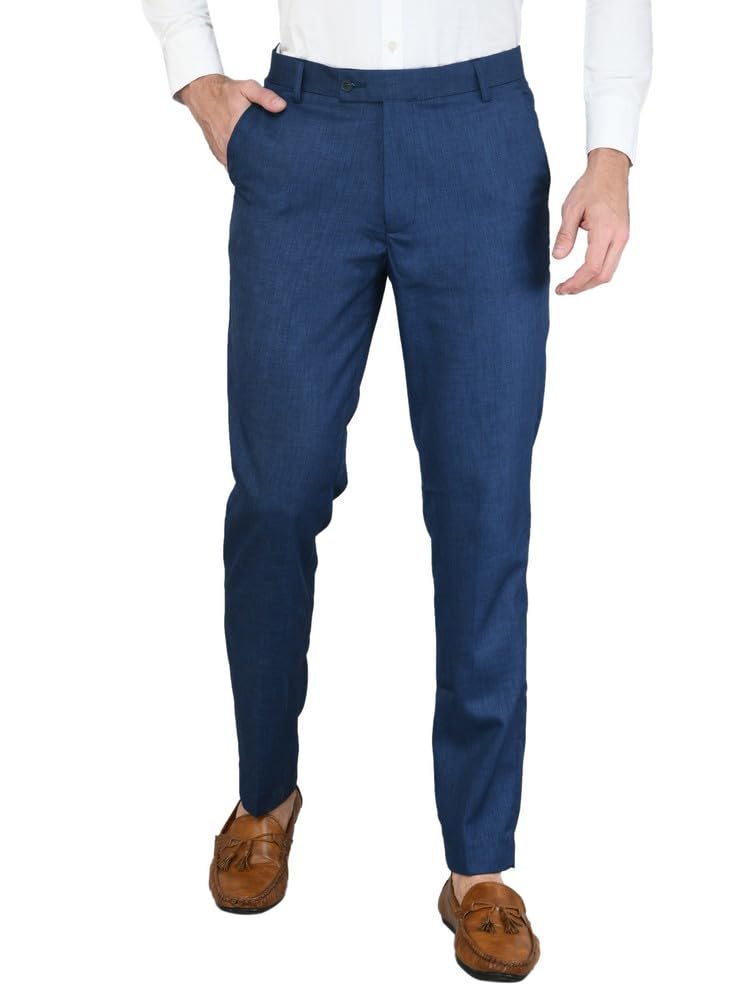 sam & jack �Blue Colored Polyviscose Regular Fit Men's Formal Trousers-picture-22