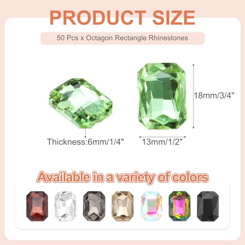 MECCANIXITY 13x18MM Octagon Rectangle Rhinestones, 50 Pcs Crystal Faceted Rhinestones with Silver Plated Glass Gems for Crafts (Fruit Green) by MECCANIXITY - Image 2