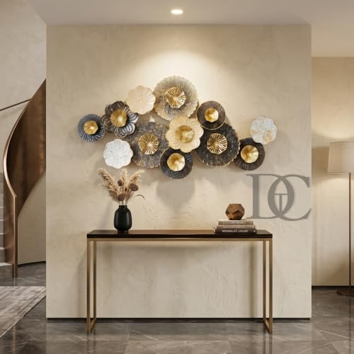 Image of THE DECOR COMPANY Large 3D Metal Wall Art for Living Room, Luxury Floral Wall Decor for Sofa Back Wall, Modern Gold Black Wall Hanging Showpiece for Hall, Drawing Room, Bedroom and Dining Area
