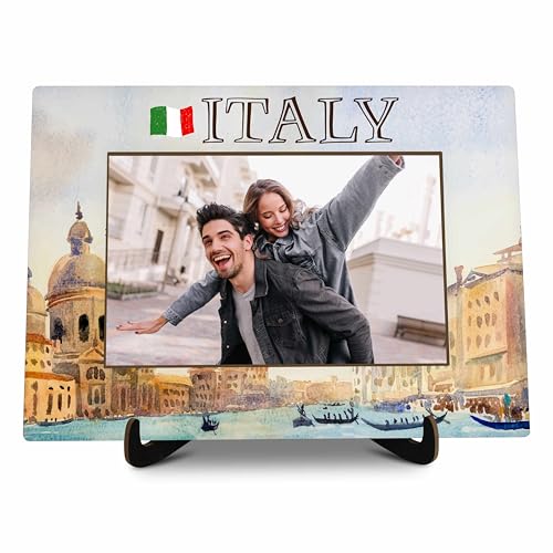 valucise Italy Pictures Frame, Wooden Desktop Photo Frame with Stand, Italy Souvenirs For Woman Man, Italy Family Vacation, Italy Wedding Gifts, Farmhouse Home Living Room Bedroom Decoration -a88