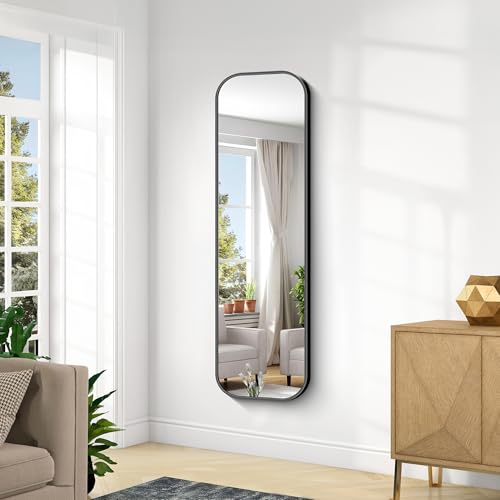 Image of KOCUUY 60 inchx20 inch Full Length Wall Mirror, Large Black Vanity Mirror with Rounded Corner & Metal Frame, Modern Design for Bathroom, Living Room, Entryway, Hang Horizontal /Vertical