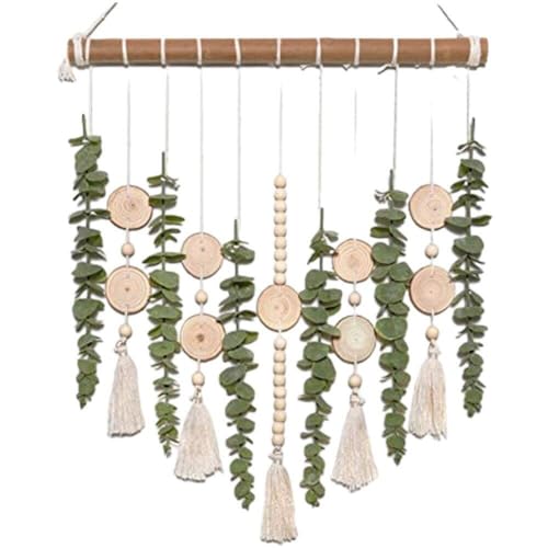 Macramé d'eucalyptus durable et perles en bois mural