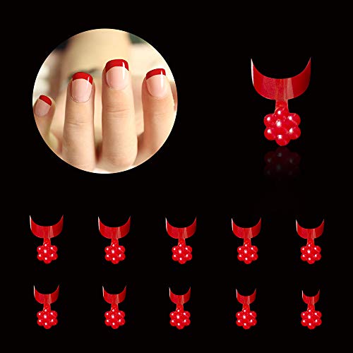 Geisofu 500PCS French Short False Nails, Acrylic False Nail Art Tips Finger Sticker Extension Tool，10 Sizes (White) (Red)
