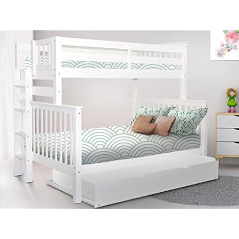 Bedz King BK961EL-Trundle Bunk Bed, Twin over Full, White Cover