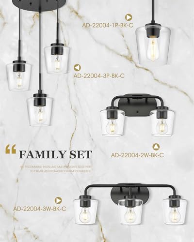 Image of Black Pendant Light for Kitchen Island, 6 inch Clear Glass Shade | Modern Hanging Light Fixture, Kitchen Pendant Lighting Over Island for Dining Room, Adjustable Height, AD-22004-1P-BK-C