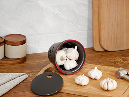 Onemore Garlic Keeper, Ceramic Garlic Saver With Lid 5 Inch, Black #TOP1