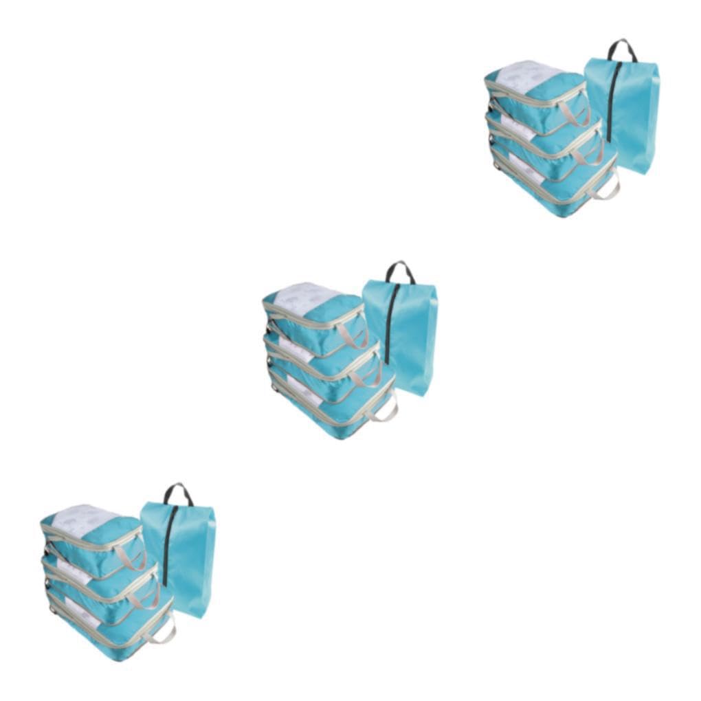 3 Set di Cubi da imballaggio a Compressione da Viaggio da 4 Pezzi per Un Facile imballaggio e Protezione degli Indumenti. Panno Oxford Che Fa Risparmiare Tempo, Facile da imballare, Blu