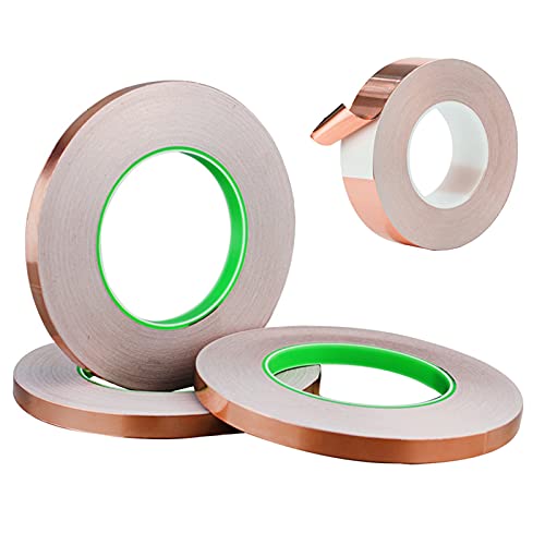Paquete de 3 cintas adhesivas conductoras de cobre de 1/4 pulgada para blindaje EMI, vidrieras, reparaciones eléctricas, repelente de babosas, puesta a tierra