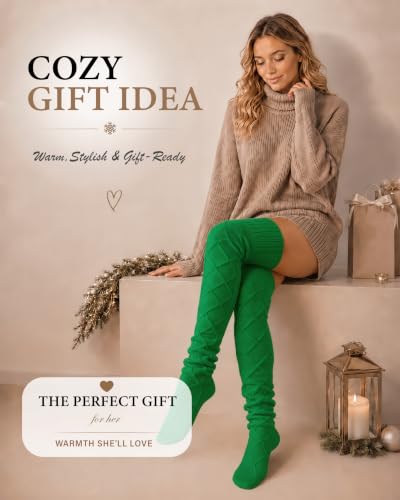 Image of Pcavin Thigh High Socks for Women, Long Cable Knit Over Knee Boot Stockings | Extra Long Fit, Cable Knit Texture, Warm Thick Knit, Winter Boot Socks, Cozy Leg Warmers, Sweater Sock Style