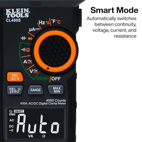 Image of Klein Tools CL460S 400A AC /DC Auto-Ranging Smart Digital Clamp Meter with TRMS, Multimeter, Voltage Meter, Backlit Display, Amp Meter, Electrician Tools