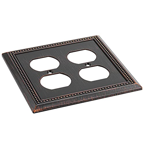 Image of Henne Bery Sunken Pearls Decorative Wall Plate Switch Plate Outlet Cover (Double Duplex, Aged Bronze)