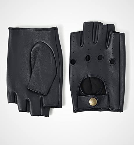 Image of YISEVEN Men's Fingerless Lambskin Leather Gloves