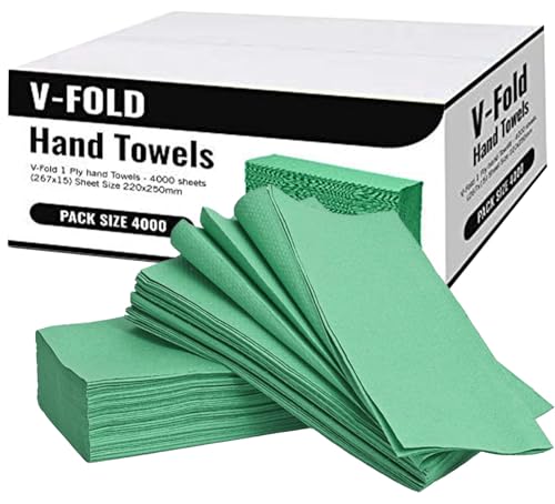 V-Fold Green Hand Towels Interfold 1 Ply Green V fold Ultra Absorbent Eco-Friendly Paper Towels for Dispensers Ideal for Washrooms, Kitchens & Commercial Use 4000 Sheets