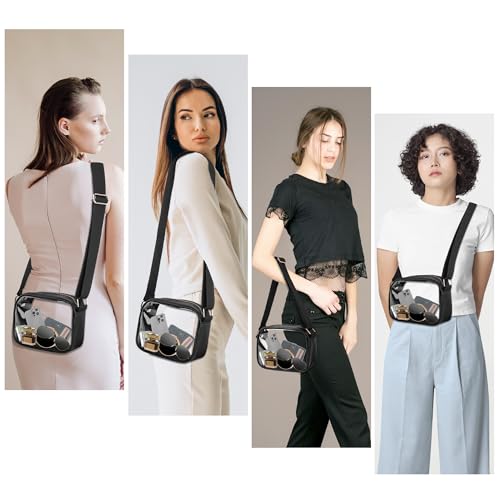 VOROLO Stadium Approved Clear Crossbody Bag,Small See Through Purse Handbag with Adjustable Shoulder Strap for Sports Black3