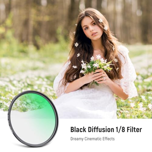 Image of NEEWER 82mm Black Diffusion 1 /8 Filter for Mist Cinematic Effect, Ultra Slim Optical Glass Filter with Multi Nano Coatings for Video Vlog Portrait Photography