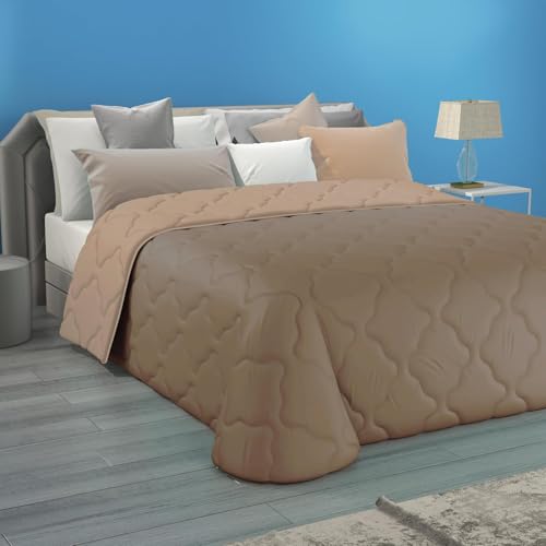 Copriletto Trapuntato Matrimoniale Medal - Trapuntina Mezza Stagione 150 GR/MQ, 260 x 270 cm - Coperta 100% Made in Italy, Nocciola