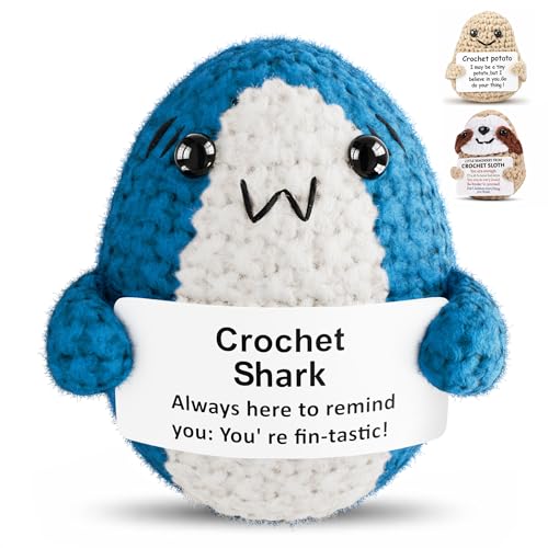 AZZORI Crochet Shark Plushie with Message Card Mini Soft Yarn Desk Decor