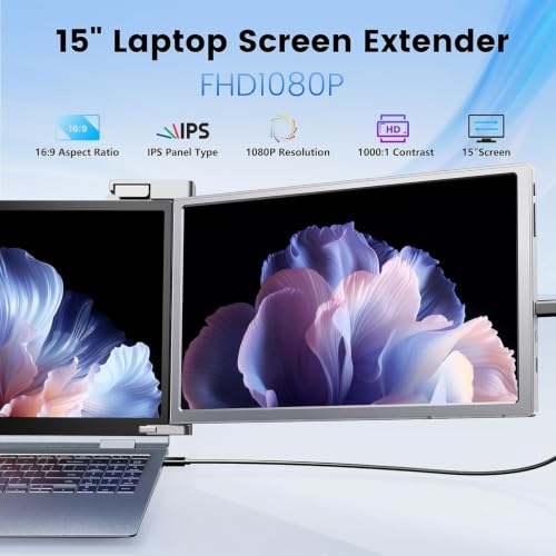 Image of 15.6'' 1080P FHD Laptop Screen Extender, Portable Monitor for 15 inch-17 inch Laptop with USB-C /HDMI Port, Plug-Play Monitor Extender for Triple Display for Mac /Windows Remote Work & Multitasking