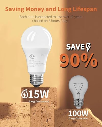 Image of TJOY LED Light Bulbs, 100 Watt Equivalent A19, Soft Warm White 3000K | 12 Pack 15W 1500 Lumens, E26 Standard Base, Energy Saving Lightbulbs, Non Dimmable Lamp for Home Bedroom Kitchen