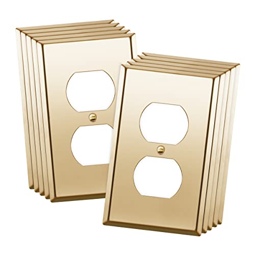 ENERLITES Duplex Receptacle Outlet Metal Wall Plate, Stainless Steel, Corrosion Resistant, Size 1-Gang 4.50" x 2.76", 7721-PB-10PCS, Polished Brass, Gold (10 Pack)