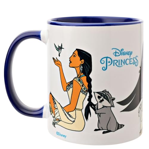 Widdop and Co. - Tasse Disney Pocahontas – Tasse violet/blanc en grès émaillé avec icônes et méchants – Produit sous licence officielle Disney (325 ml).