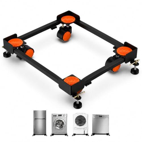 Image of ZOLMIX Washing Machine Stand Adjustable for 6kg, 6.5kg, 7kg, 8kg, 9 & 10kg | Top Load & Front Load Heavy Duty Fridge Stand for Dishwasher & Cooler | Anti Vibration Pads | 200kg Capacity | Black Orange