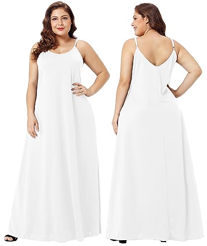 Image of Wolddress Womens Maxi Dress with Pockets 2026 Casual Strap Plus Size Loose Plain Long Office Summer Beach Travel Dresses S-5X