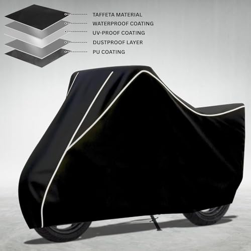 Image of Bike Body Cover Compatible with Yamaha Ray ZR 125 Full Body Cover with Water Resistance, Dust Proof, UV Rays Protective, Triple Stitching Covers - (Black with Water Resistance White Piping)