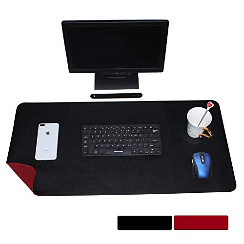 Dual-Sided Desk Pad, Non-Slip PU Leather Desk Mat, Waterproof Desk Blotter Protector, Laptop Desk Pad, Ultra Thin Mouse Pad, Desk Writing Mat for Home and Office (Black/Red, 31.5